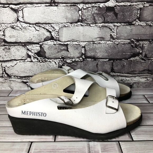 Mephisto White Genuine Leather Wedge Slides Strap Sandals Women’s Sz 42EU/11M US - Picture 8 of 16